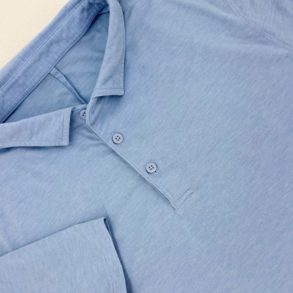 Lululemon Evolution Polo Men Medium Blue Short Sleeve Heathered Excellent